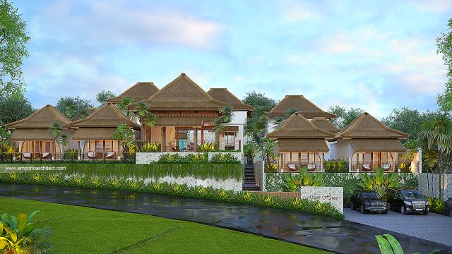 Desain Tampak Depan Villa Style Villa Bali Tropis 2 Lantai Bapak CHD di Uluwatu, Bali