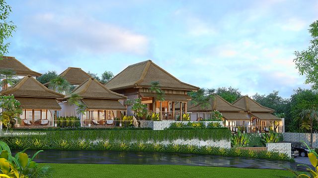 Desain Tampak Depan Kiri Villa Style Villa Bali Tropis 2 Lantai Bapak CHD di Uluwatu, Bali