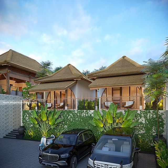 Desain Tampak Depan Kanan Villa B Style Villa Bali Tropis 2 Lantai Bapak CHD di Uluwatu, Bali