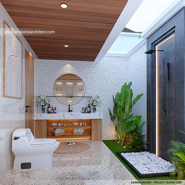 Desain Kamar Mandi Villa B Style Villa Bali Tropis 2 Lantai Bapak CHD di Uluwatu, Bali