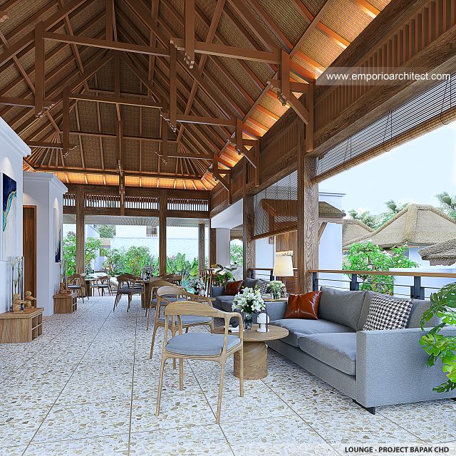 Desain Lounge Lobby & Pool Villa Style Villa Bali Tropis 2 Lantai Bapak CHD di Uluwatu, Bali