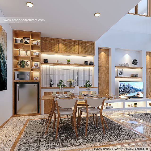 Desain Ruang Makan dan Pantry Villa A Style Villa Bali Tropis 2 Lantai Bapak CHD di Uluwatu, Bali