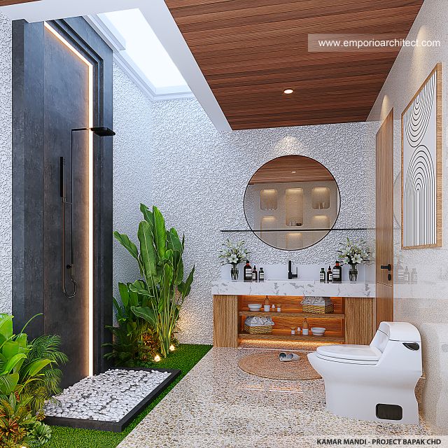 Desain Kamar Mandi Villa A Style Villa Bali Tropis 2 Lantai Bapak CHD di Uluwatu, Bali