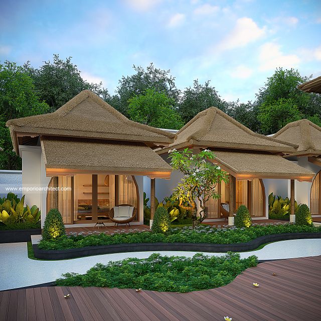 Desain Tampak Depan Kiri Villa C Style Villa Bali Tropis 2 Lantai Bapak CHD di Uluwatu, Bali