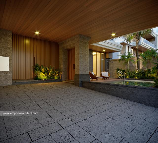 Desain Tampak Detail Depan Villa Style Villa Bali Modern 3 Lantai Bapak HDR Type C di Gianyar, Bali