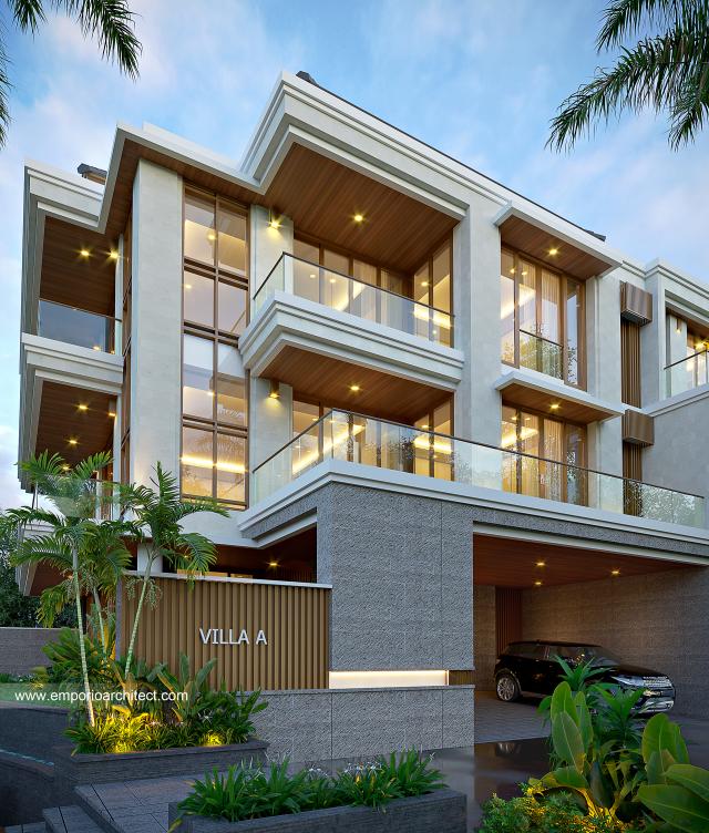 Desain Tampak Depan 2 Villa Style Villa Bali 3 Lantai Bapak HDR Type A di Gianyar, Bali