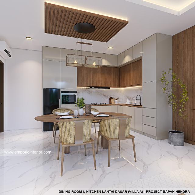 Desain Ruang Makan dan Dapur Lantai Dasar Villa Style Villa Bali Modern 3 Lantai Bapak HDR 1476 Type A di Gianyar, Bali