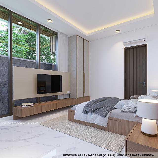 Desain Kamar Tidur 1 Lantai Dasar Villa Style Villa Bali Modern 3 Lantai Bapak HDR 1476 Type A di Gianyar, Bali