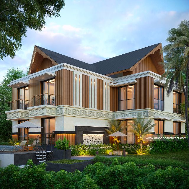 Desain Tampak Samping Villa Style Villa Bali Modern 2 Lantai Bapak MGG di Ubud, Bali