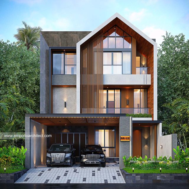 Desain Rumah Modern 3 Lantai Bapak ZV di Bogor - Tampak Depan