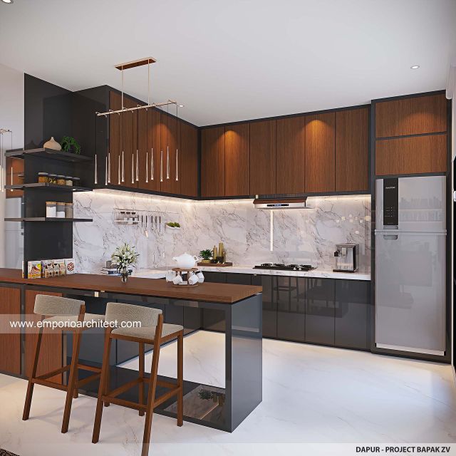 Desain Dapur Rumah Modern 3 Lantai Bapak ZV di Bogor