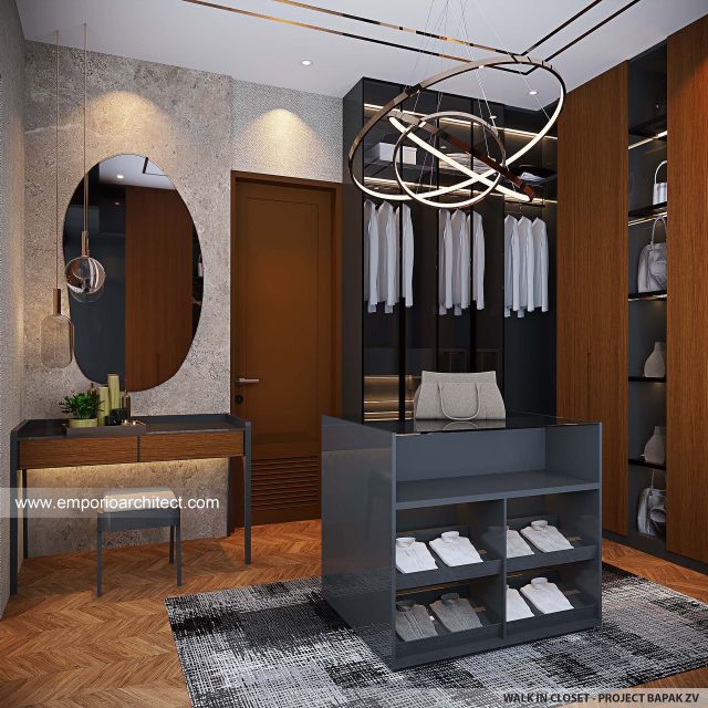 Desain Walk In Closet Rumah Modern 3 Lantai Bapak ZV di Bogor