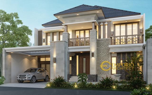 Desain Tampak Depan Rumah Villa Bali 2 Lantai Bapak Helmi di Aceh