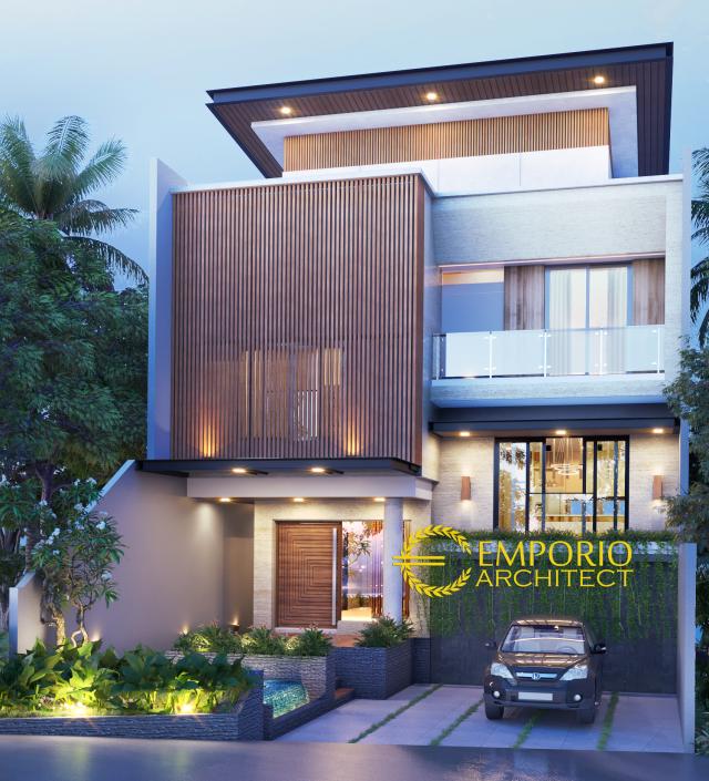 Desain Tampak Depan 1 Rumah Modern 3 Lantai Type B Bapak Laode di Balikpapan, Kalimantan Timur