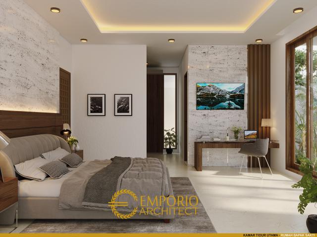 Desain Kamar Tidur Utama Rumah Modern 2 Lantai Bapak Sakti di Bandar Lampung