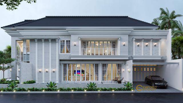 Desain Tampak Depan 2 Rumah Hook Classic 2 Lantai Bapak Aldi di Bandung