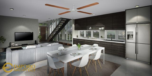 Desain Ruang Keluarga, Ruang Makan, dan Dapur Rumah Modern 2 Lantai Bapak Fajar di Bandung