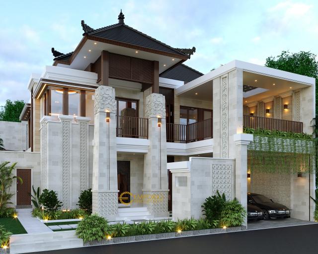 Desain Tampak Depan Rumah Villa Bali 2 Lantai Bapak Heri Supriatianto di Bandung