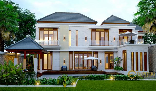 Desain Tampak Belakang Rumah Villa Bali 2 Lantai Ibu Tanti di Bandung