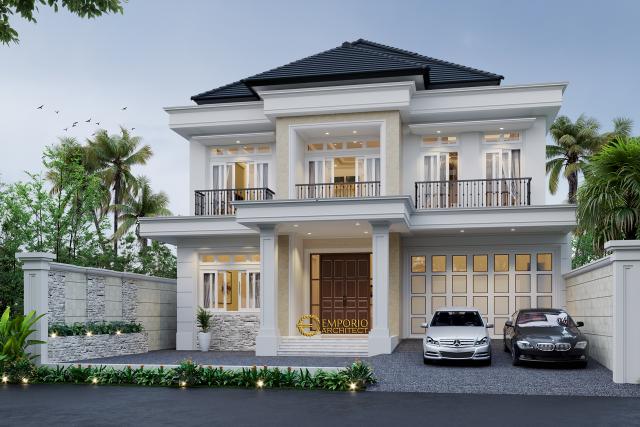 Desain Tampak Depan Rumah Classic 2 Lantai Bapak Yogi di Bandung, Jawa Barat