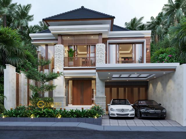 Desain Tampak Depan Rumah Villa Bali 2 Lantai Bapak Nolly di Banyuwangi