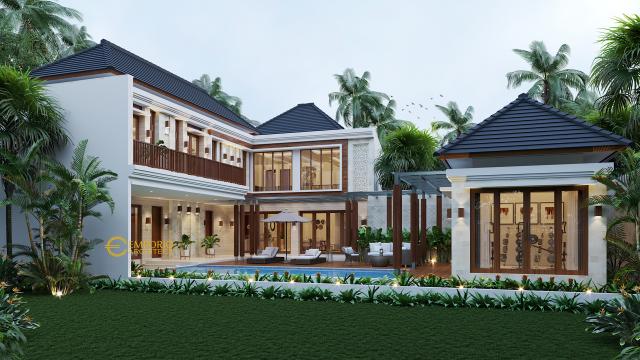 Desain Tampak Belakang Rumah Villa Bali 2 Lantai Bapak Nolly di Banyuwangi