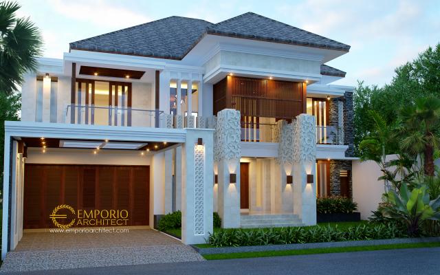 Desain Tampak Depan Rumah Villa Bali 2 Lantai Beverly Ave Type A10 di Batam