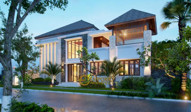 Desain Tampak Belakang Rumah Villa Bali 2 Lantai Bapak Budi di Bekasi