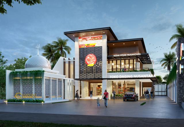 Desain Tampak Depan 1 Toko Daging dan Kedai Steak Modern 2 Lantai Suri Nusantara di Bekasi, Jawa Barat