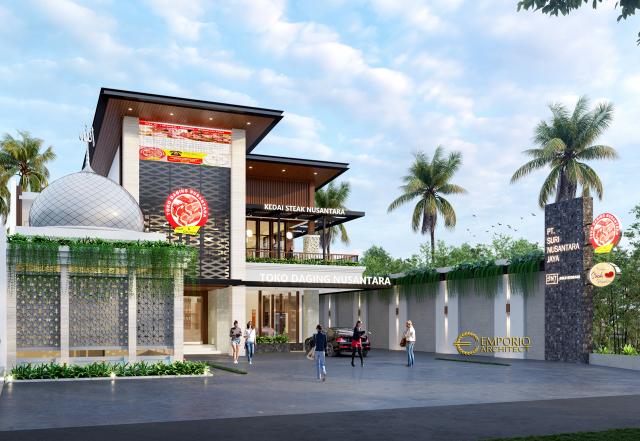 Desain Tampak Depan 2 Toko Daging dan Kedai Steak Modern 2 Lantai Suri Nusantara di Bekasi, Jawa Barat