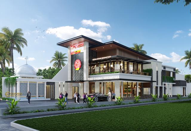 Desain Tampak Samping Toko Daging dan Kedai Steak Modern 2 Lantai Suri Nusantara di Bekasi, Jawa Barat