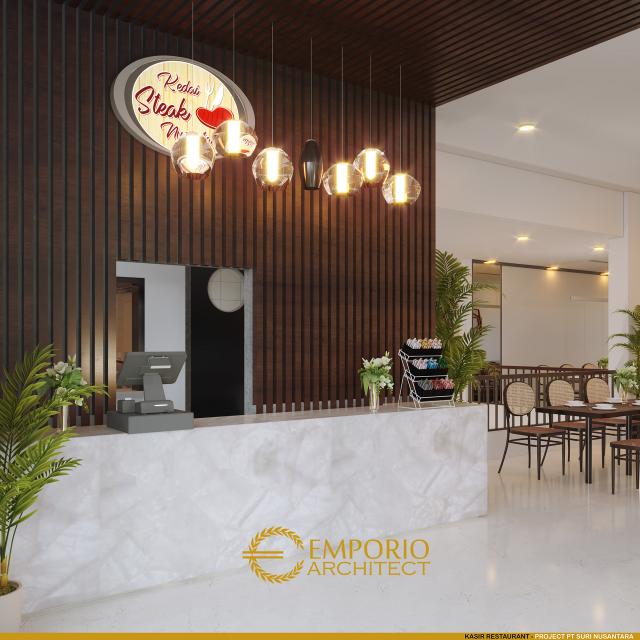 Desain Kasir Restaurant Toko Daging dan Kedai Steak Modern 2 Lantai Suri Nusantara di Bekasi, Jawa Barat