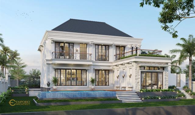 Desain Tampak Belakang Rumah Classic 2 Lantai Bapak Alex di Bengkulu