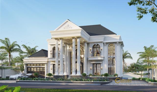 Desain Tampak Depan Kanan Rumah Classic 2 Lantai Bapak Alex di Bengkulu