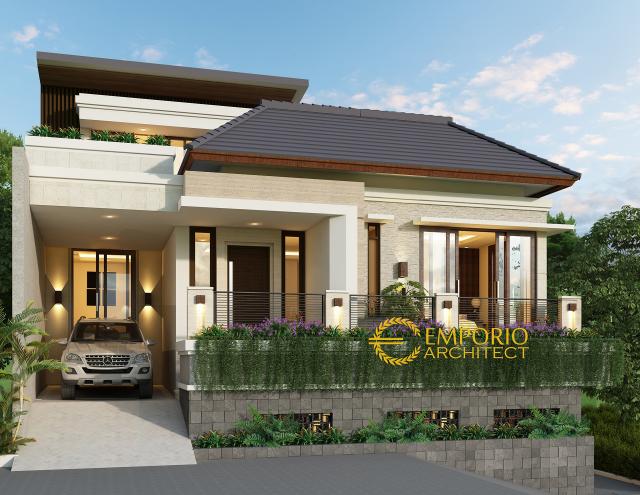 Desain Tampak Depan Rumah Villa Bali 3 Lantai Bapak Ilham di Bogor, Jawa Barat