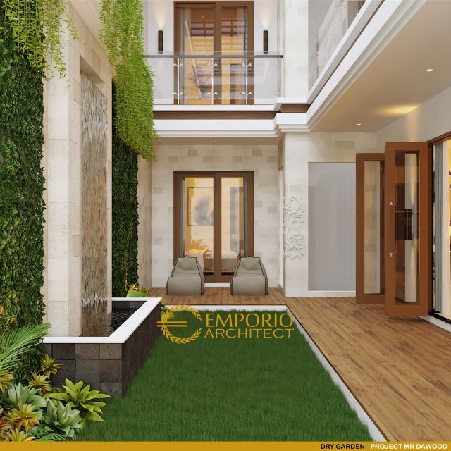 Desain Dry Garden Rumah Villa Bali 2 Lantai Mr. Dawood di Brunei Darussalam