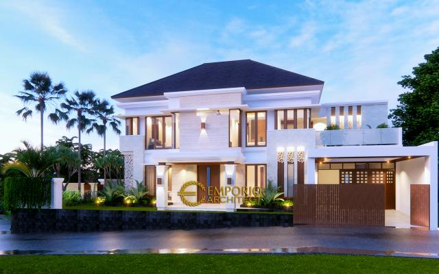 Desain Rumah Villa Bali 2 Lantai Ibu Indah di Cibubur, Jakarta Timur - Tampak Depan