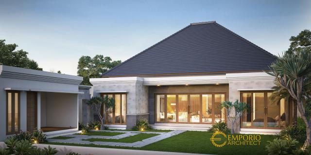 Desain Tampak Depan Rumah Villa Bali 1 Lantai Bapak Dwi Irawan II di Cirebon, Jawa Barat