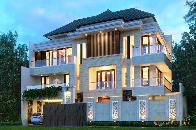 Desain Tampak Depan Dengan Pagar Rumah Villa Bali 3 Lantai Bapak Erwan di Denpasar, Bali