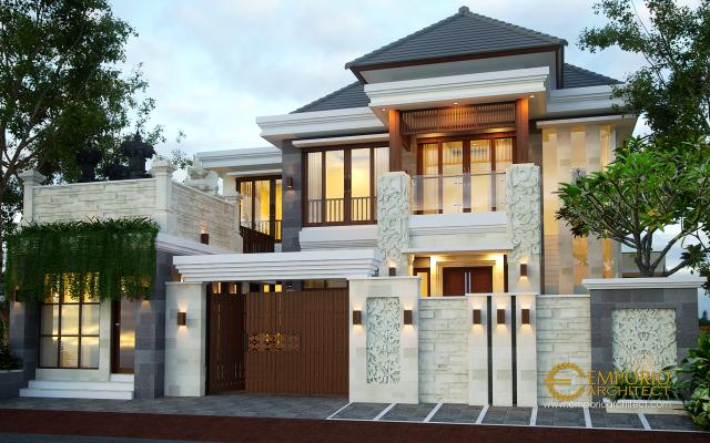 Desain Tampak Depan Rumah Villa Bali 2 Lantai Ibu Citra di Denpasar, Bali