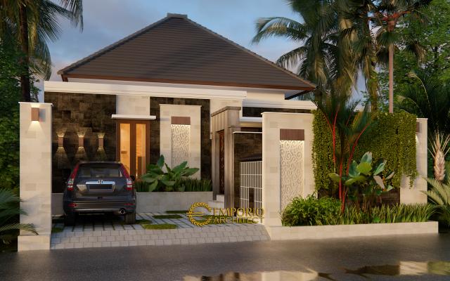 Desain Tampak Depan Rumah Villa Bali 1 Lantai Ibu Linawati di Denpasar, Bali