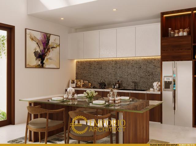 Desain Ruang Makan dan Dapur Rumah Modern 2 Lantai Ibu Eta di Denpasar, Bali