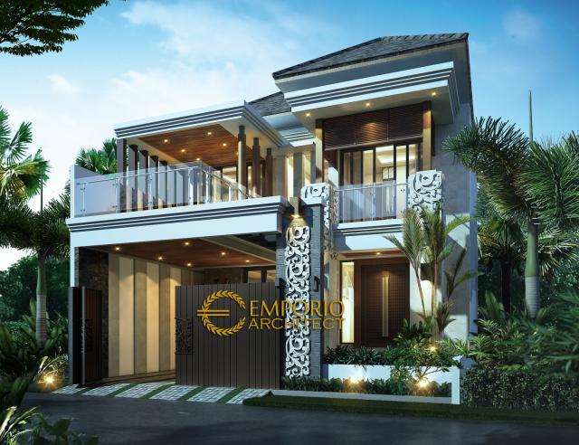 Desain Tampak Depan Rumah Villa Bali 2 Lantai Bapak Aji di Jakarta