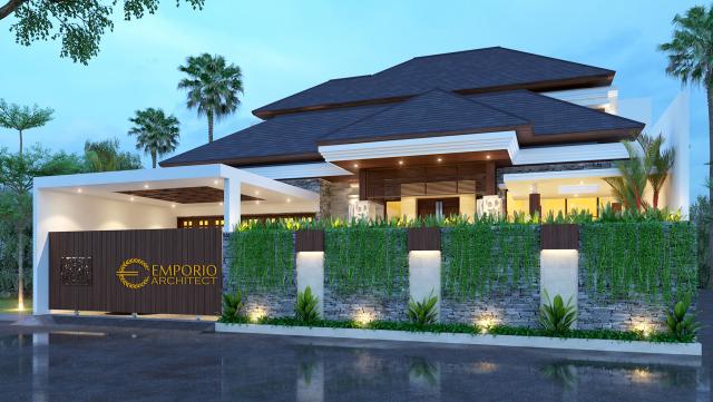 Desain Tampak Depan Dengan Pagar Rumah Villa Bali 2 Lantai Bapak Doni di Bogor