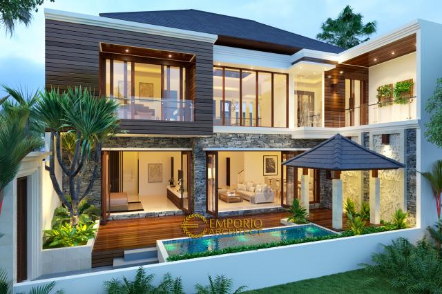 Desain Tampak Belakang Rumah Villa Bali 2 Lantai Bapak Doni di Bogor