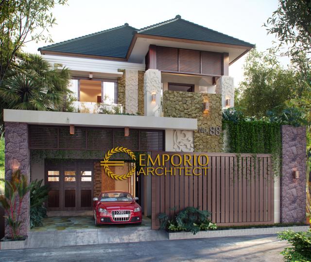 Desain Tampak Depan Rumah Villa Bali 2 Lantai Bapak Ega di Tasikmalaya, Jawa Barat