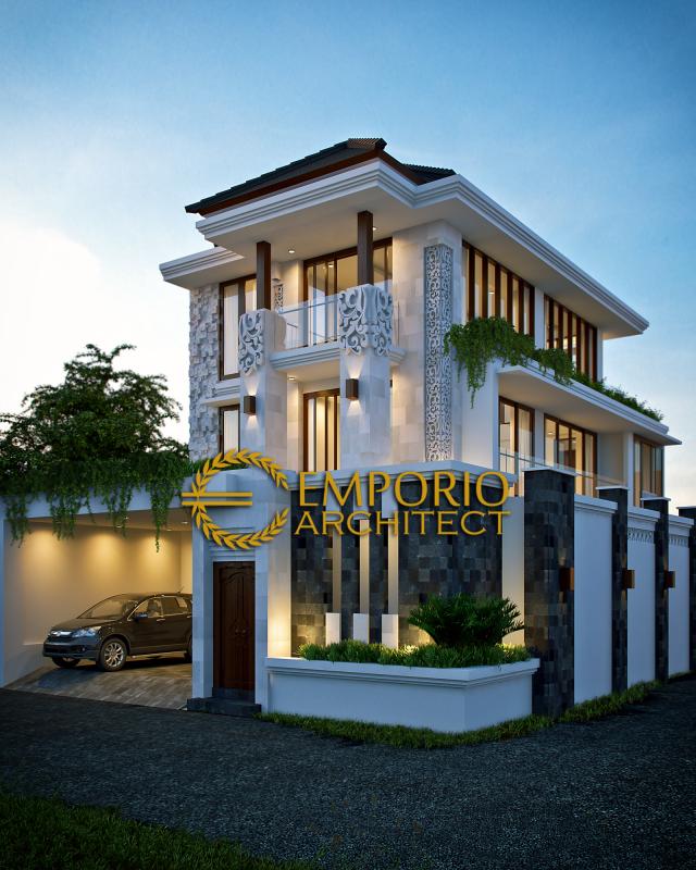 Desain Exterior Rumah Villa Bali 3 Lantai Bapak Fahmi di Jakarta