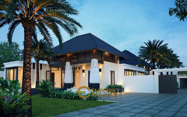 Desain Tampak Depan Rumah Villa Bali 1 Lantai Bapak Farizal di Aceh