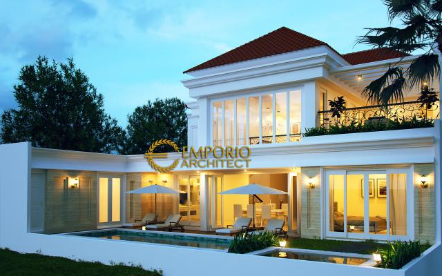 Desain Tampak Belakang Rumah Classic 2 Lantai Bapak Haifan di CIbubur, Jakarta