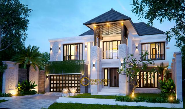 Desain Tampak Depan Rumah Villa Bali 2 Lantai Bapak Jos di Pekanbaru